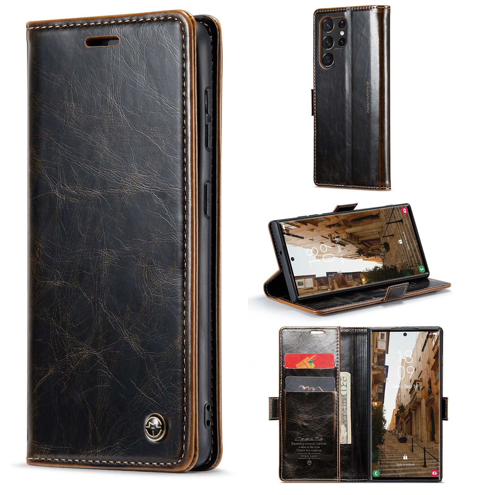 CASEME 003 Series For Samsung Galaxy S23 Ultra Well-protected Waxy Texture PU Leather Stand Case Magnetic Clasp Wallet Phone Cover CASEME 003 Series For Samsung Galaxy S23 Ultra Well-protected Waxy Texture PU Leather Stand Case Magnetic Clasp Wallet Phone Cover
